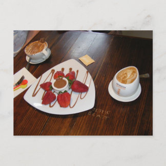 Postal Fresas, café y chocolate.