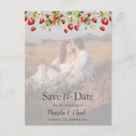 Postal Fresas de color de agua salvan la foto de fecha