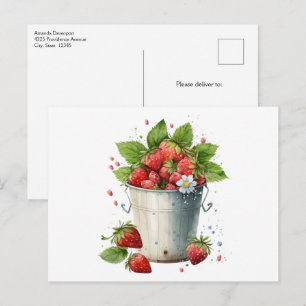 Postal Fresas Frescas Recogidas en un Cubo