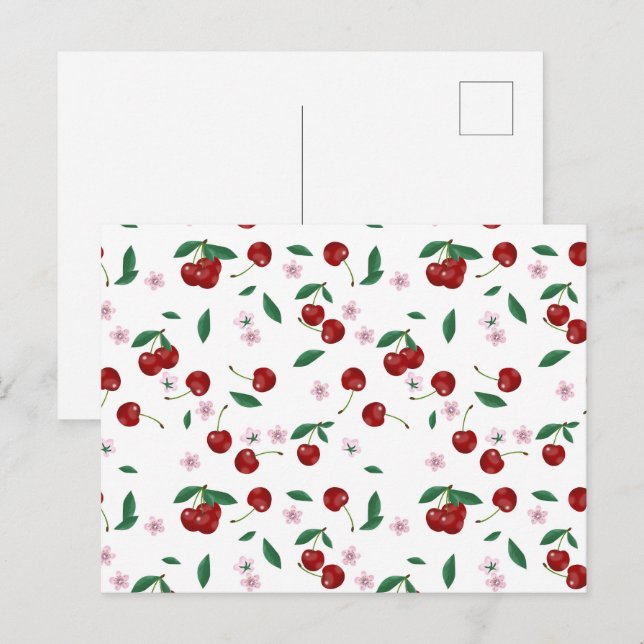Postal Fresas rojas botánicas, vegetación y flores de cer (Anverso / Reverso)