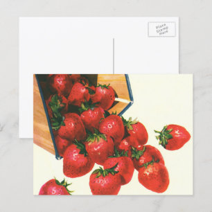 Postal Fresas Vintage en Cesta, Comida Frutas Bayas