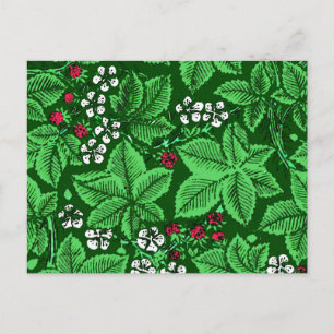 Postal Fresas y hojas de estilo Art Nouveau, verde esmera