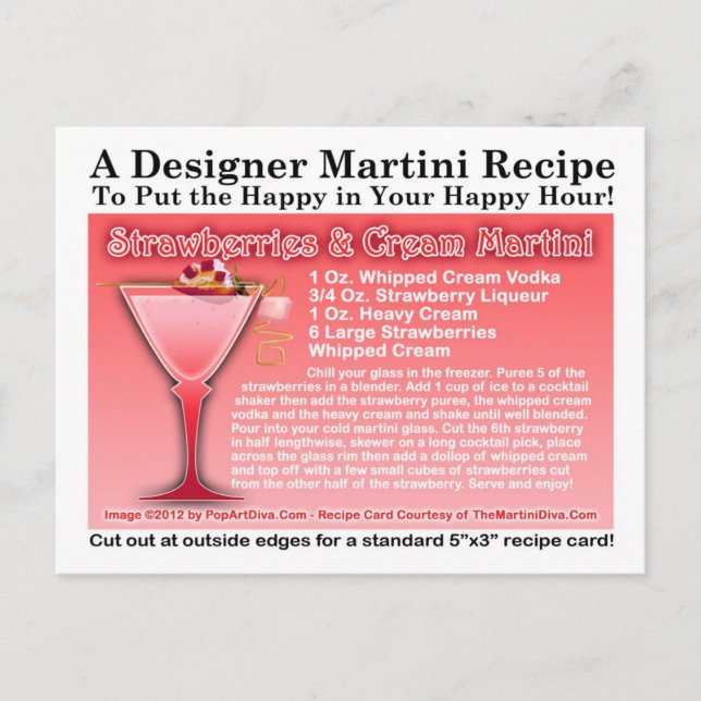 Postal Fresas y receta de Martini cremaPostcard (Anverso)