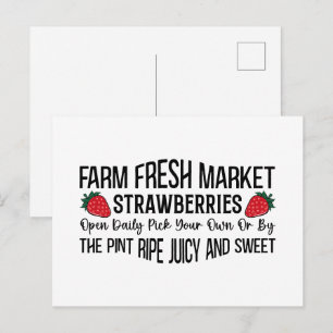 Postal Frescas y lindas fresas de granja 