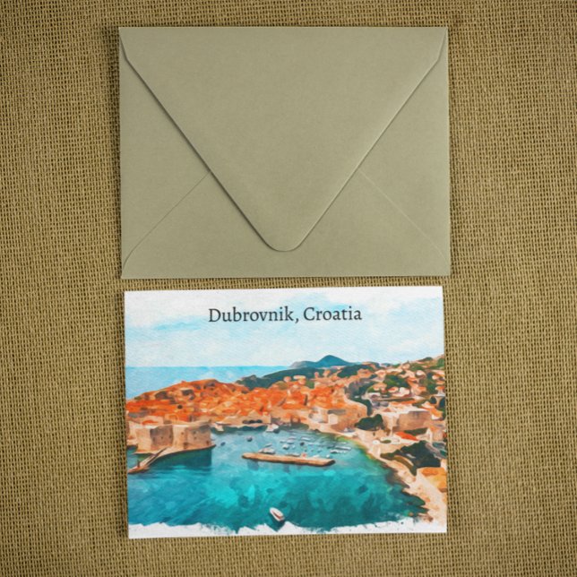 Postal Fresco Dubrovnik Croacia Vista panorámica de la co (Dubrovnik historic port croatia postcard)