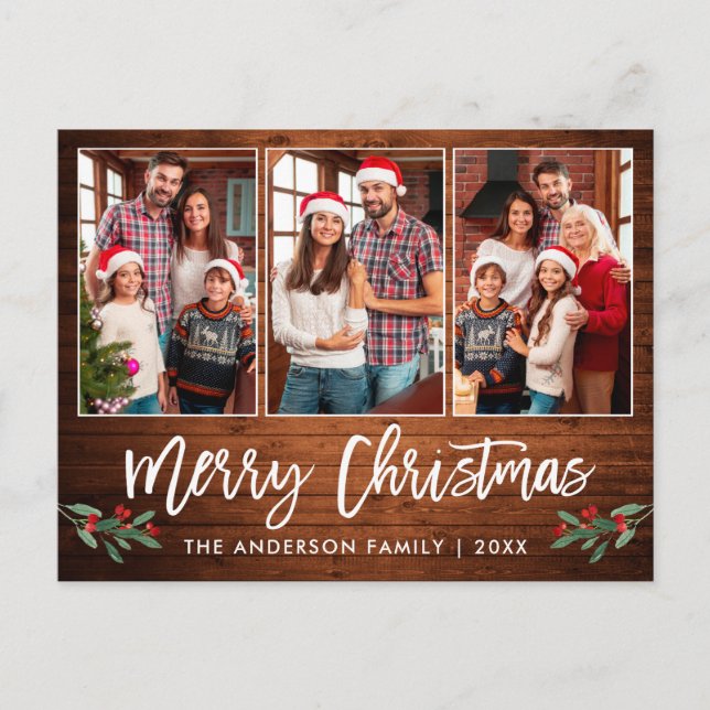 Postal Fresco Guión Madera Verde 3 Navidades de fotografí (Anverso)