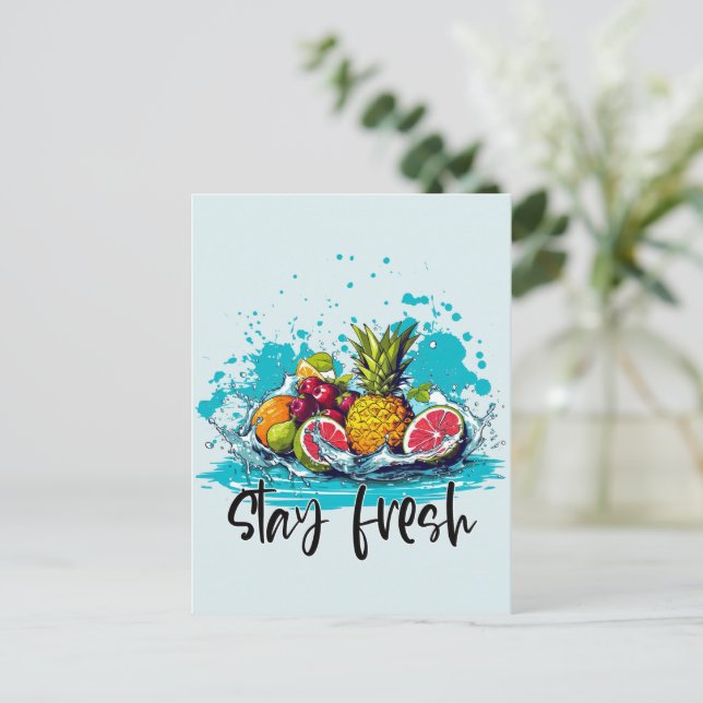 Postal Fresco resistente - Verano - Frutas tropicales acu (Anverso de pie)