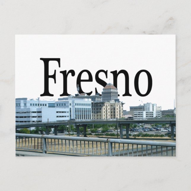 Postal Fresno California con Fresno en el cielo (Anverso)