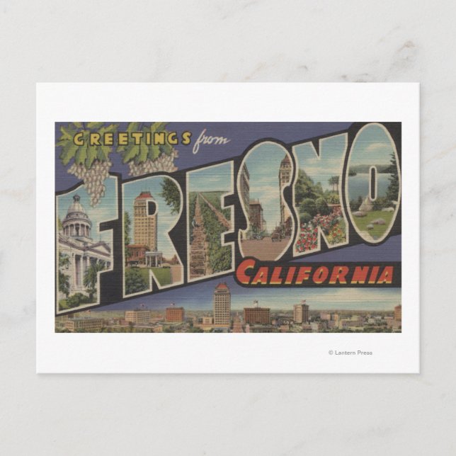 Postal Fresno, California - Escenas de letras grandes (Anverso)