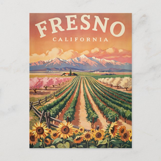 Postal Fresno California Viajes Vintage (Anverso)