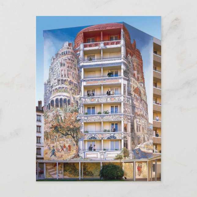 Postal Fresque Tour de Babel - Mur Pint - Lyon (Anverso)