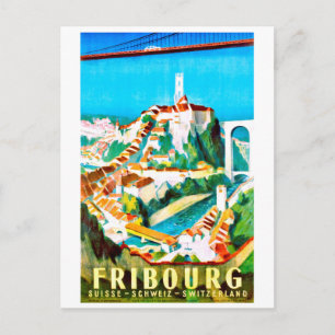 Postal Friburgo, ciudad, Suiza. Viaje vintage