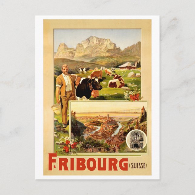 Postal Friburgo, la ciudad y alrededores, Suiza (Anverso)