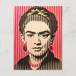 Postal Frida Kahlo en el estilo de ilusión óptica BAUHAUS