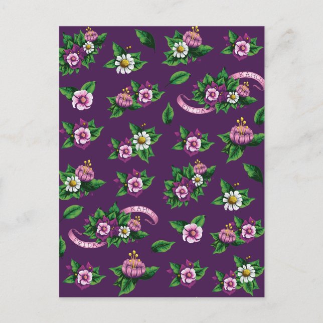 Postal Frida Kahlo | Patrón de Bouquet floral de Purlpe (Anverso)