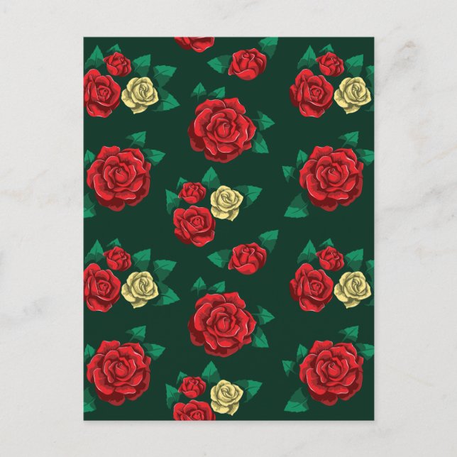 Postal Frida Kahlo | Patrón Rosa rojo y dorado (Anverso)