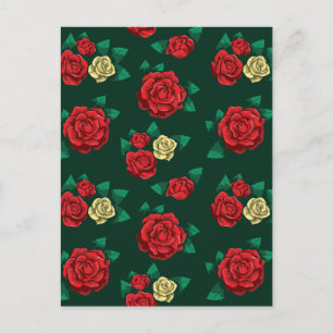Postal Frida Kahlo   Patrón Rosa rojo y dorado