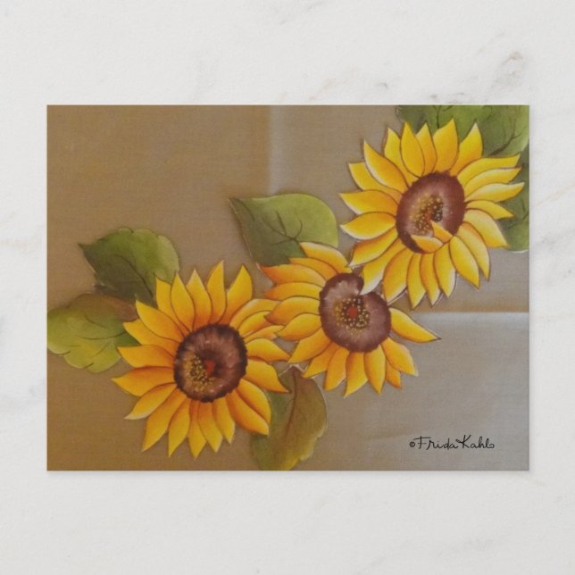 Postal Frida Kahlo Pintado de girasoles (Anverso)