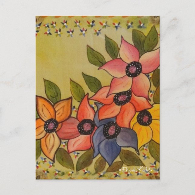 Postal Frida Kahlo Pintó Flores (Anverso)