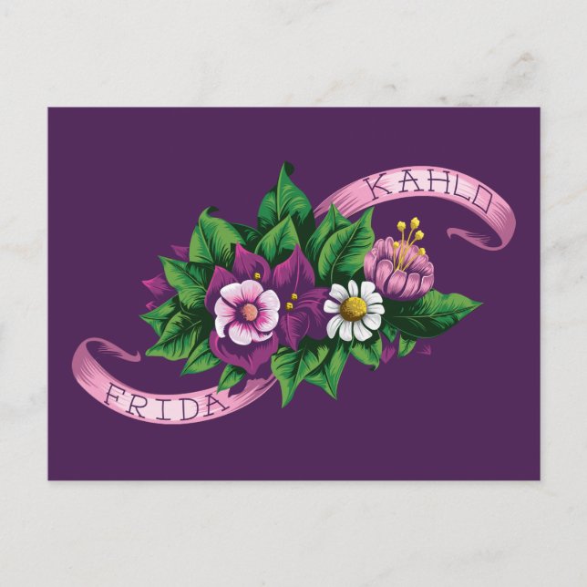 Postal Frida Kahlo | Purple Floral Bouquet (Anverso)