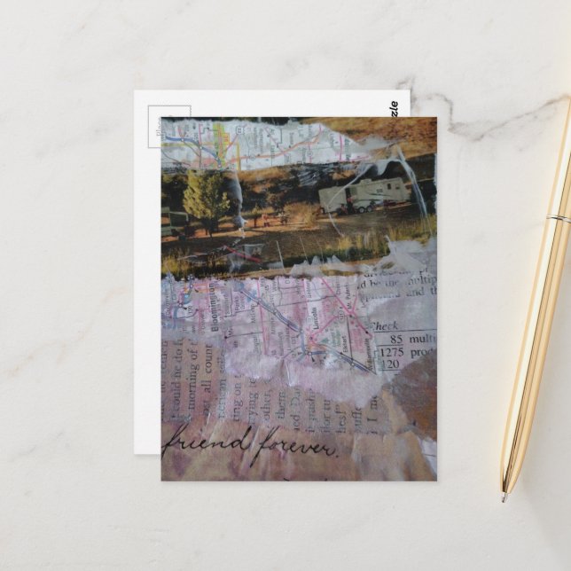 Postal Friend Forever mixed media collage (Anverso/Reverso In Situ)