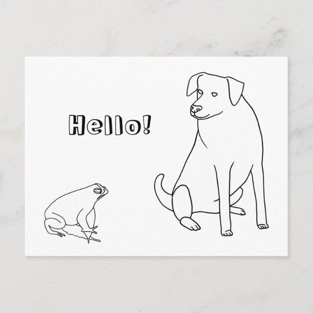 Postal Frog and Dog, Hello, Coloring Postcards 2 (Anverso)
