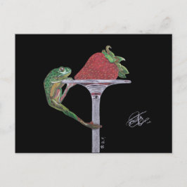 POSTAL FROG CATCHING A STRAWBERRY