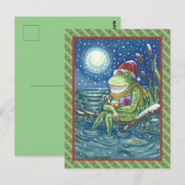 POSTAL FROG EN LOG CALIENTA EL CORAZÓN, DIVERSIÓN, NAVIDA