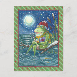 POSTAL FROG EN LOG CALIENTA EL CORAZÓN, DIVERSIÓN, NAVIDA