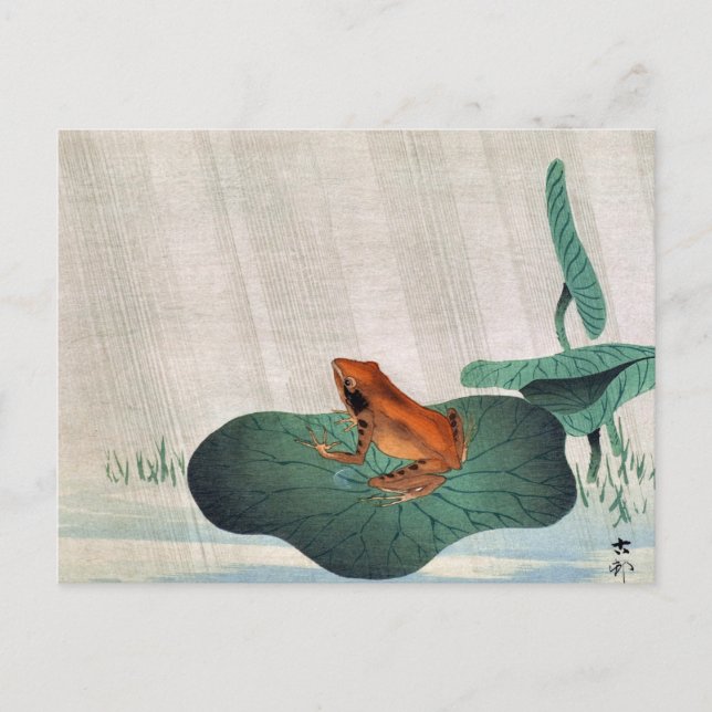 Postal Frog on Lotus Leaf, 1900 by Ohara Koson (Anverso)