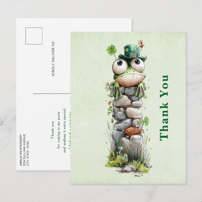 Postal Frog with Green Hat and Shamrock Cute Thank You (Anverso / Reverso)