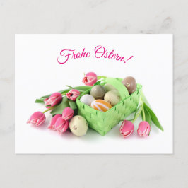 Postal Frohe Ostern Postkarte mit Tulpen Oestereoiern