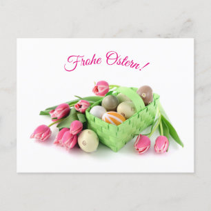 Postal Frohe Ostern Postkarte mit Tulpen Oestereoiern
