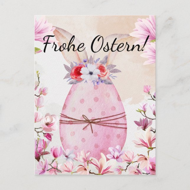 Postal Frohe Ostern rosa Osterei  (Anverso)