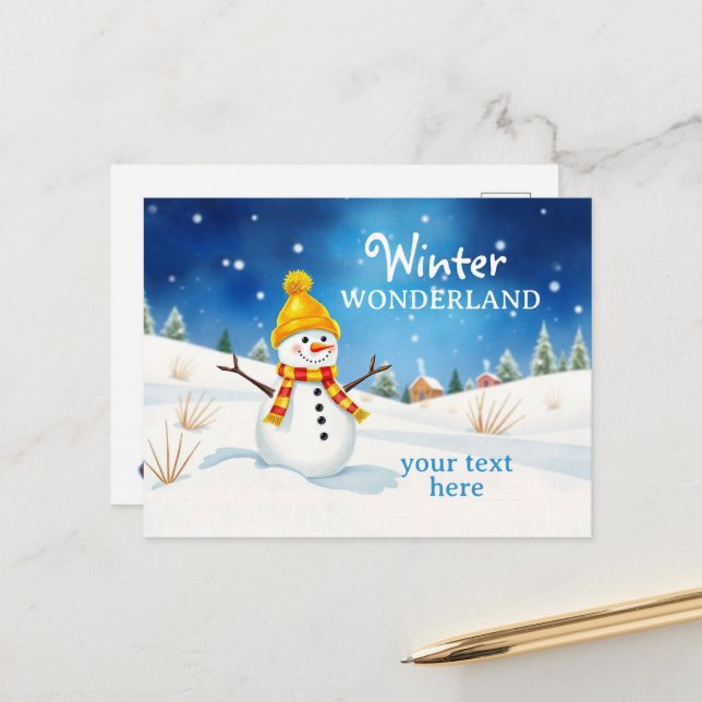 Postal Fröhlicher Schneemann - Abendstimmung im Schnee | (Anverso/Reverso In Situ)