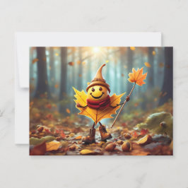 Postal Fröhliches Männlein als Herbstblatt