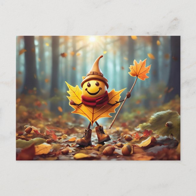 Postal Fröhliches Männlein als Herbstblatt (Anverso)