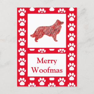 Postal Frontera Collie Dog Silhouette Rojo Feliz Navidad