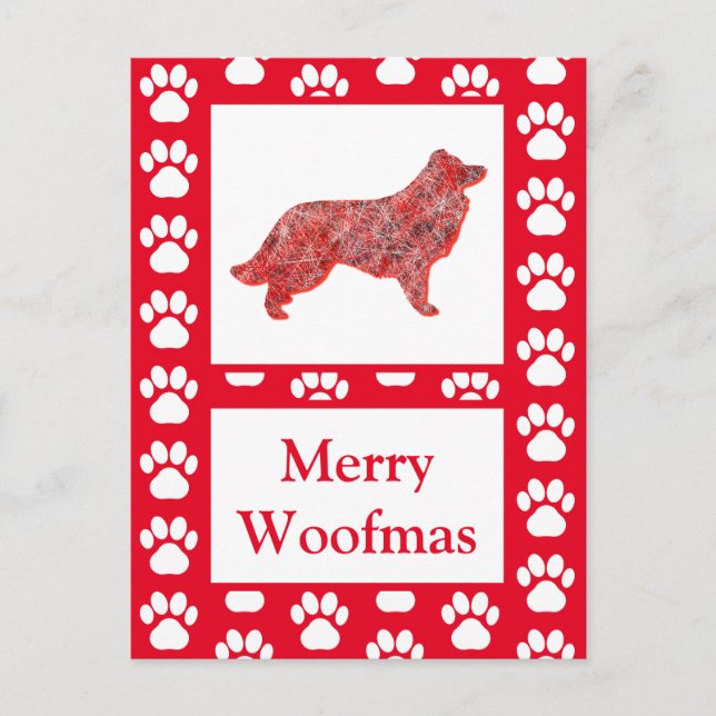 Postal Frontera Collie Dog Silhouette Rojo Feliz Navidad (Anverso)