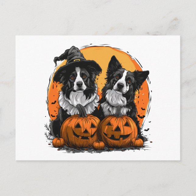 Postal Frontera Collie Perros Halloween Jack O Lanterns (Anverso)