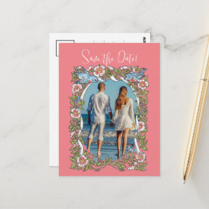 Postal Frontera de flor silvestre de coral Pájaro Salvar 