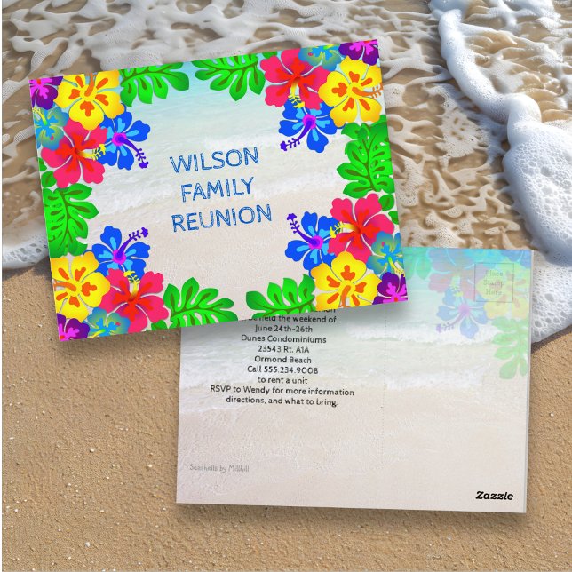 Postal Frontera de flores hawaianas reunión familiar (Subido por el creador)
