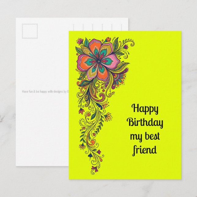 Postal Fronteras de zarcillos de Flower Power Retro 6 + t (Anverso / Reverso)