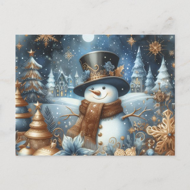 Postal Frosty el muñeco de nieve azul caprichoso de Navid (Anverso)