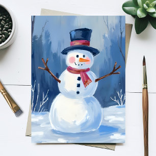 Postal Frosty el muñeco de nieve   Pintura en acuarela de