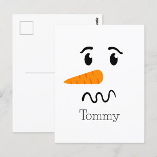 Postal Frosty el rostro confuso del hombre de nieve