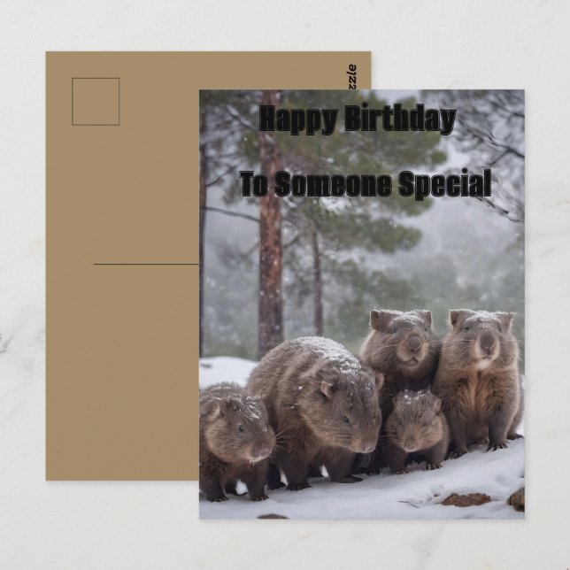 Postal Frozen Burrow: Familia Wombat australiana, cumplea (Anverso / Reverso)