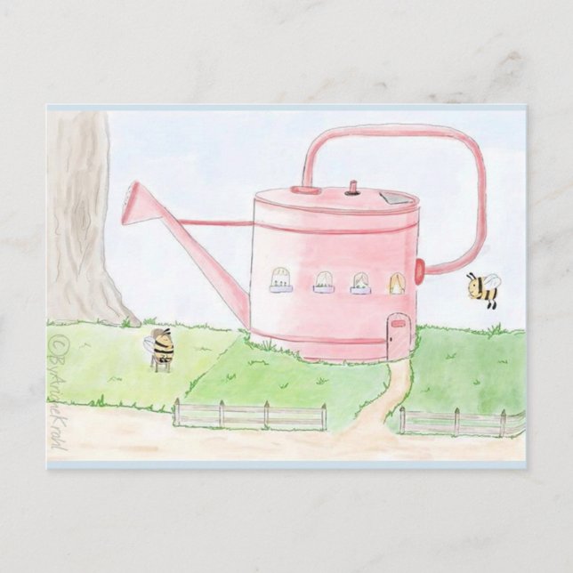 Postal Frühlings gruss hummel gießkanne garten postkarte (Anverso)