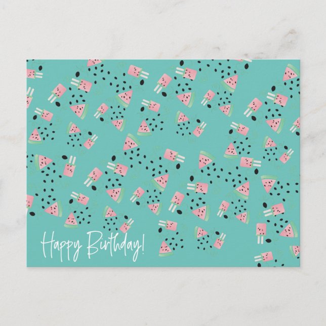 Postal Fruit Watermelon Ice Cream y Seda Fun Pattern (Anverso)