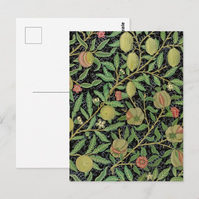 Postal Fruta de granada oscura patrón de William Morris (Anverso / Reverso)